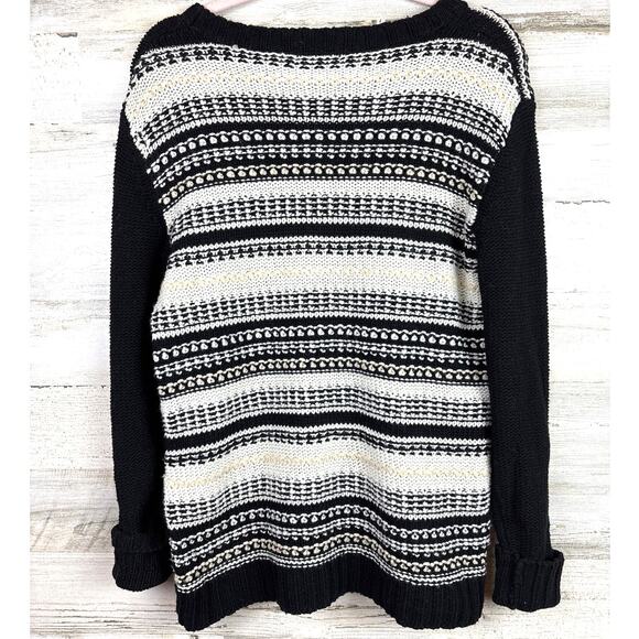 POL Women’s S Black Pink Distressed Long Sleeve Cotton Boho Sweater NEW - Picture 2 of 4